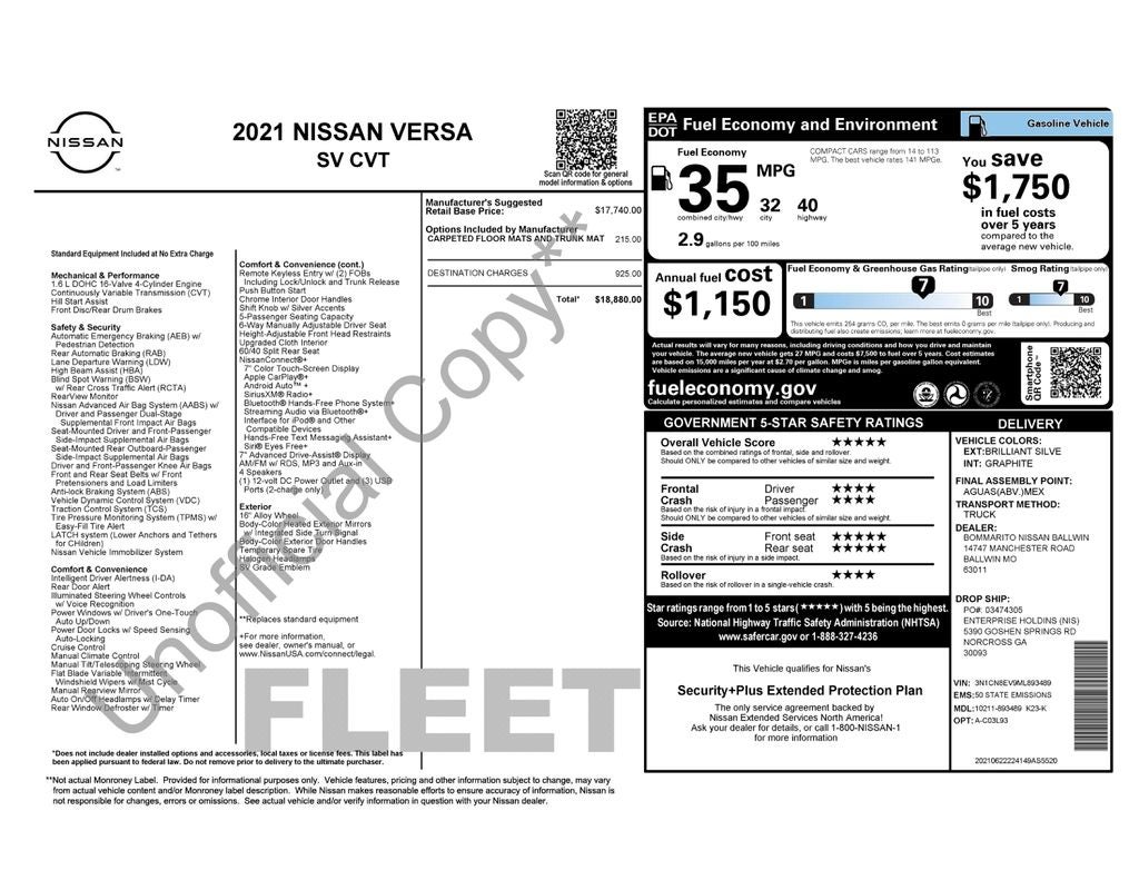 2021 Nissan Versa 1.6 SV