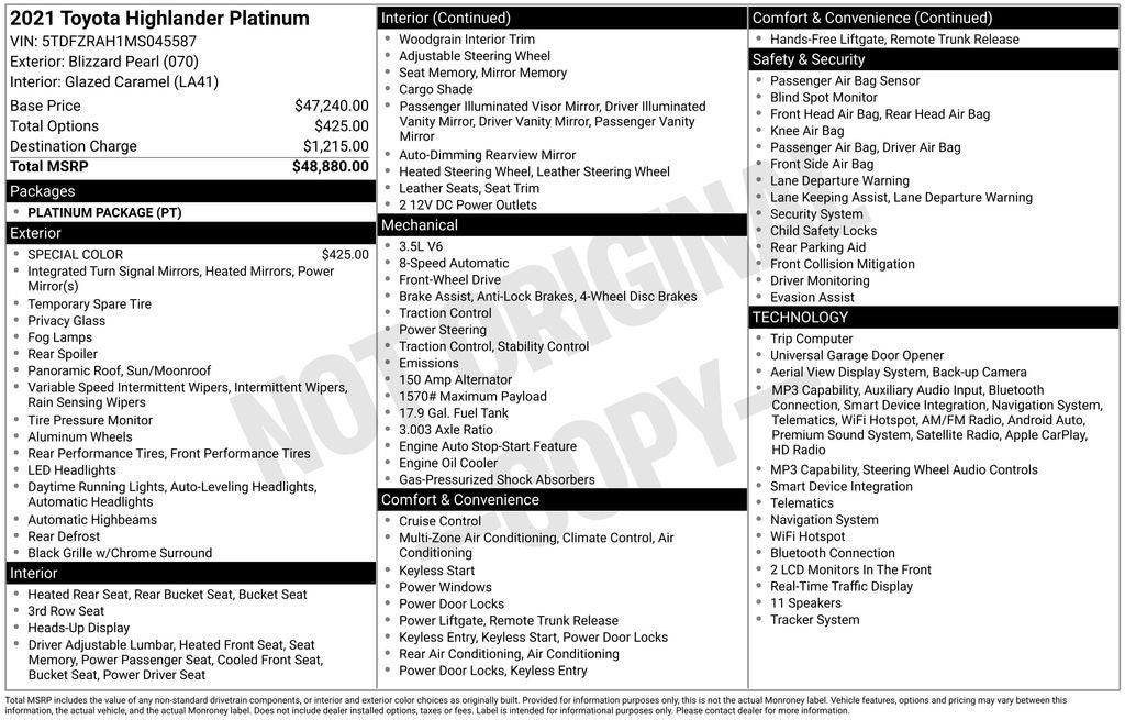 2021 Toyota Highlander Platinum